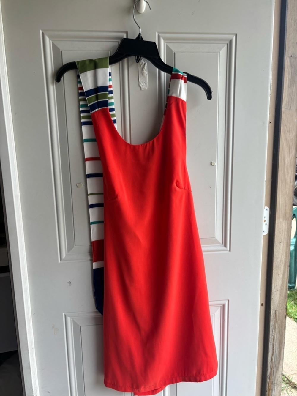 Lulu's Vibrant Orange Backless Shift Dress with Striped Bow - Picture 2 of 10